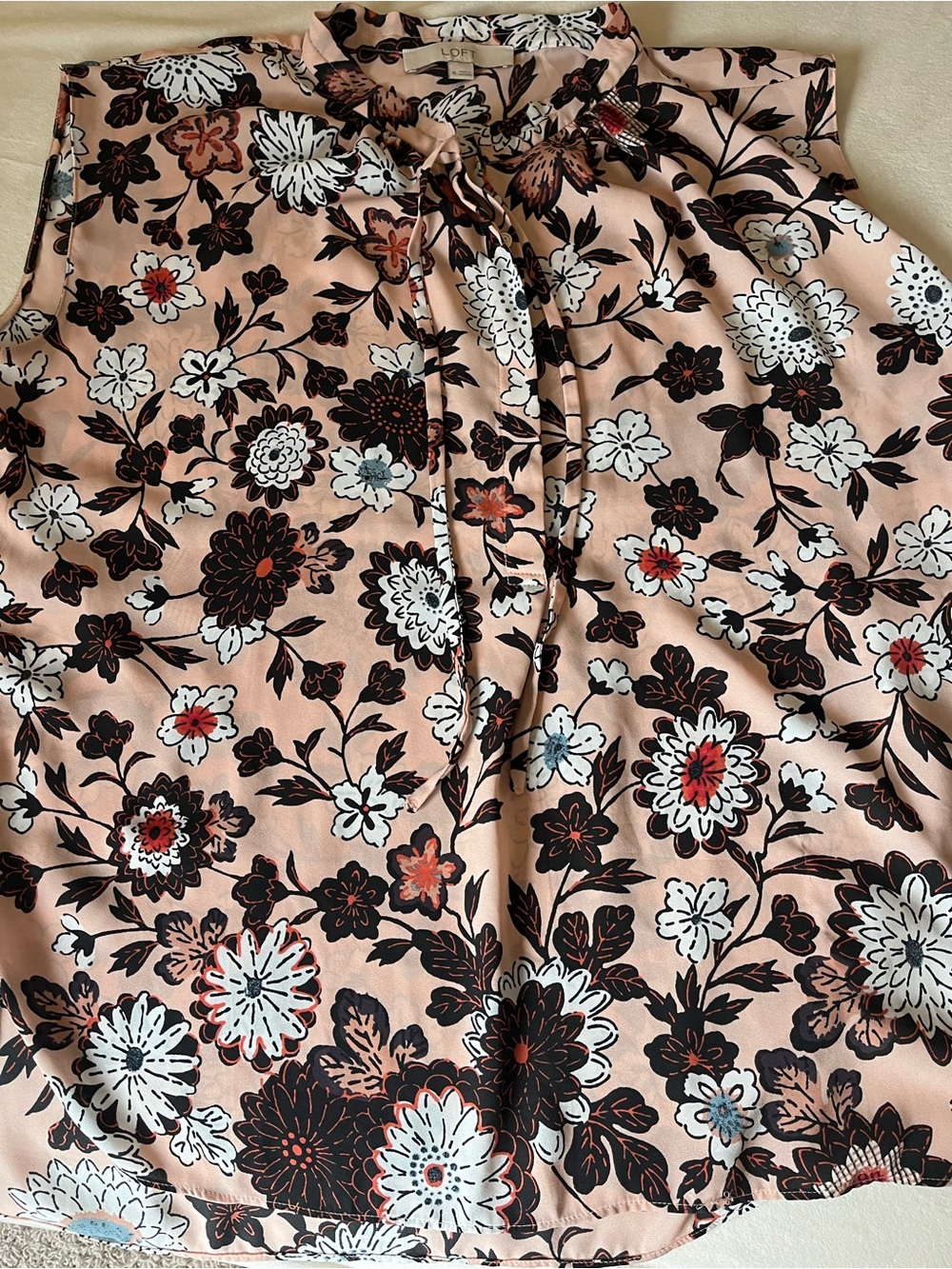 LOFT Floral Tie-Neck Blouse